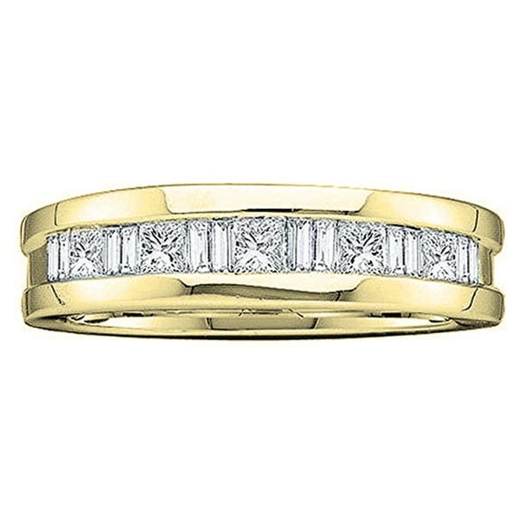 Dazzlingrock Collection 0.55 CT Baguette Princess White Diamond Men Band 10K Yellow Gold Size 10