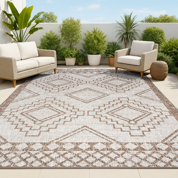 JONATHAN Y SANTA MONICA 4 x 6 Area Rug, Marokko Diamond Tribal Medallion - Beige/Brown, SMB127A-4