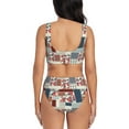 thumbnail image 3 of Kdxio Patchwork In Country Style Print Women's 2 Piece High Waisted Wrap Spaghetti Strap Summer Swimsuit Bikini Set-Large, 3 of 7