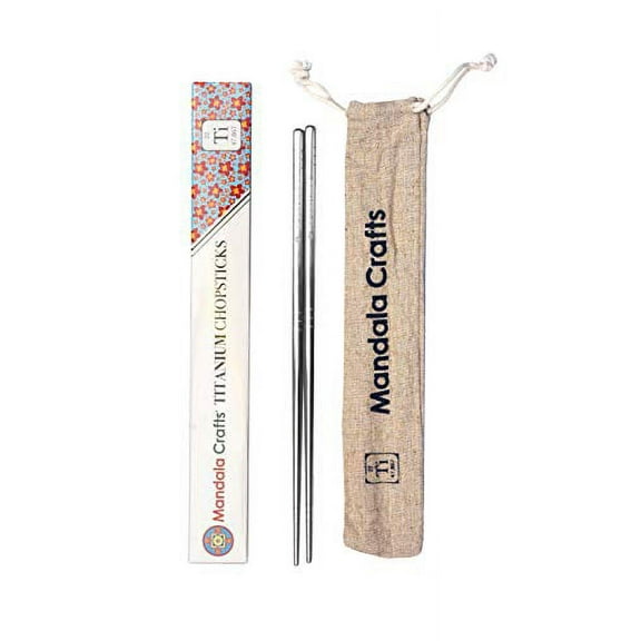 Mandala Crafts Reusable Titanium Chopstick Set with Case for Adults and Kids; Portable and Dishwasher Safe, Pack of 1 Pair, Oval Floral Handle