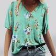 thumbnail image 1 of T-shirt Décontracté à Manches Courtes Col en V Imprimé Floral Dégradé, 1 of 4