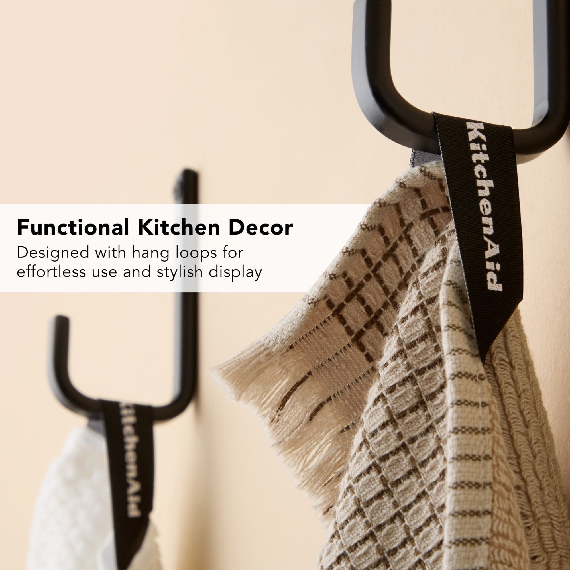 KITCHENAID Gourmet Series Gridlines Kitchen Towels 3-Pack Set, 100% Cotton Absorbent, Milkshake Tan, 18"x28"