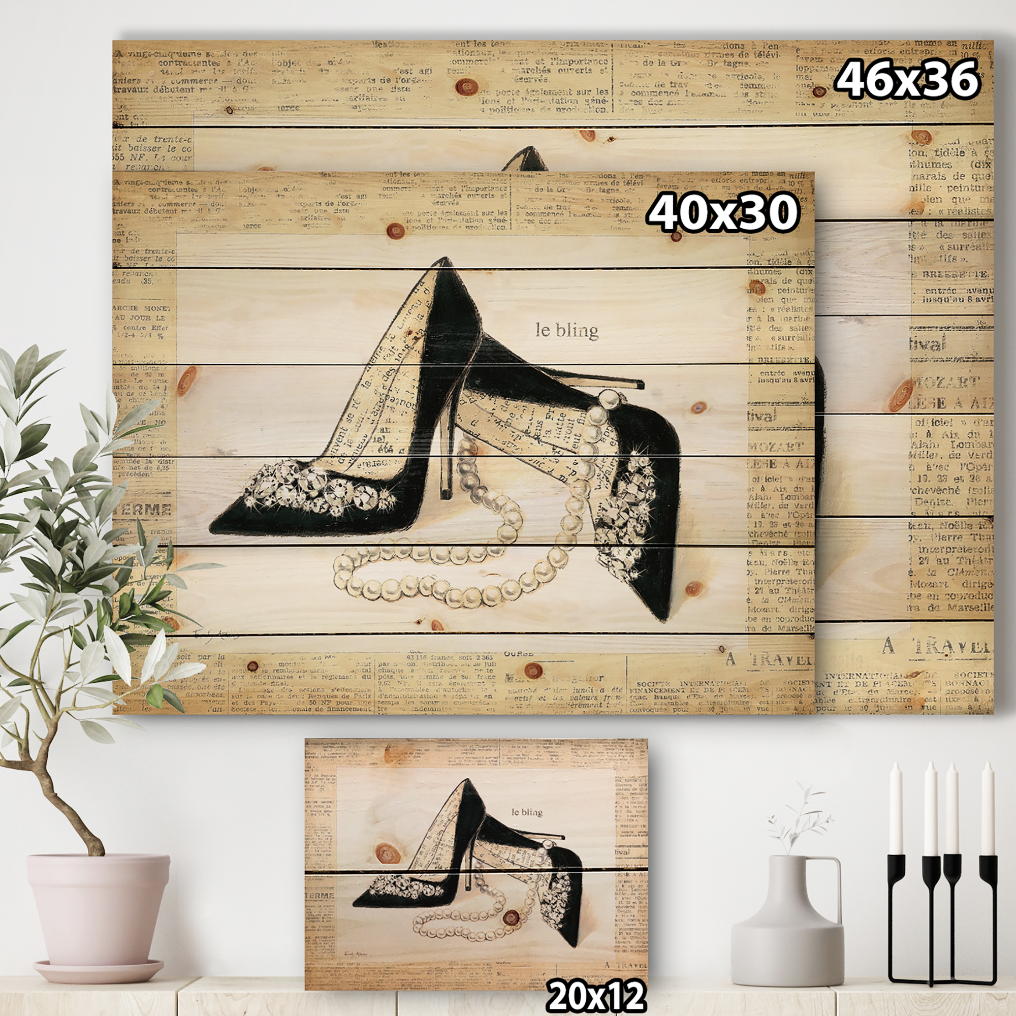 Designart 'Chic Fashion Closet I' Fashion Print on Natural Pine Wood
