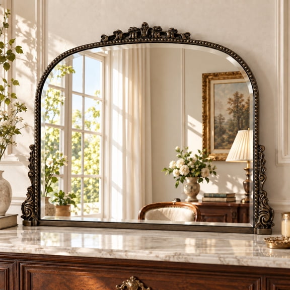 BEAUTYPEAK 36"x27" Vintage Bathroom Mirror Baroque Style Decorative Vanity Mirror Wall Mounted, Antique Bronze