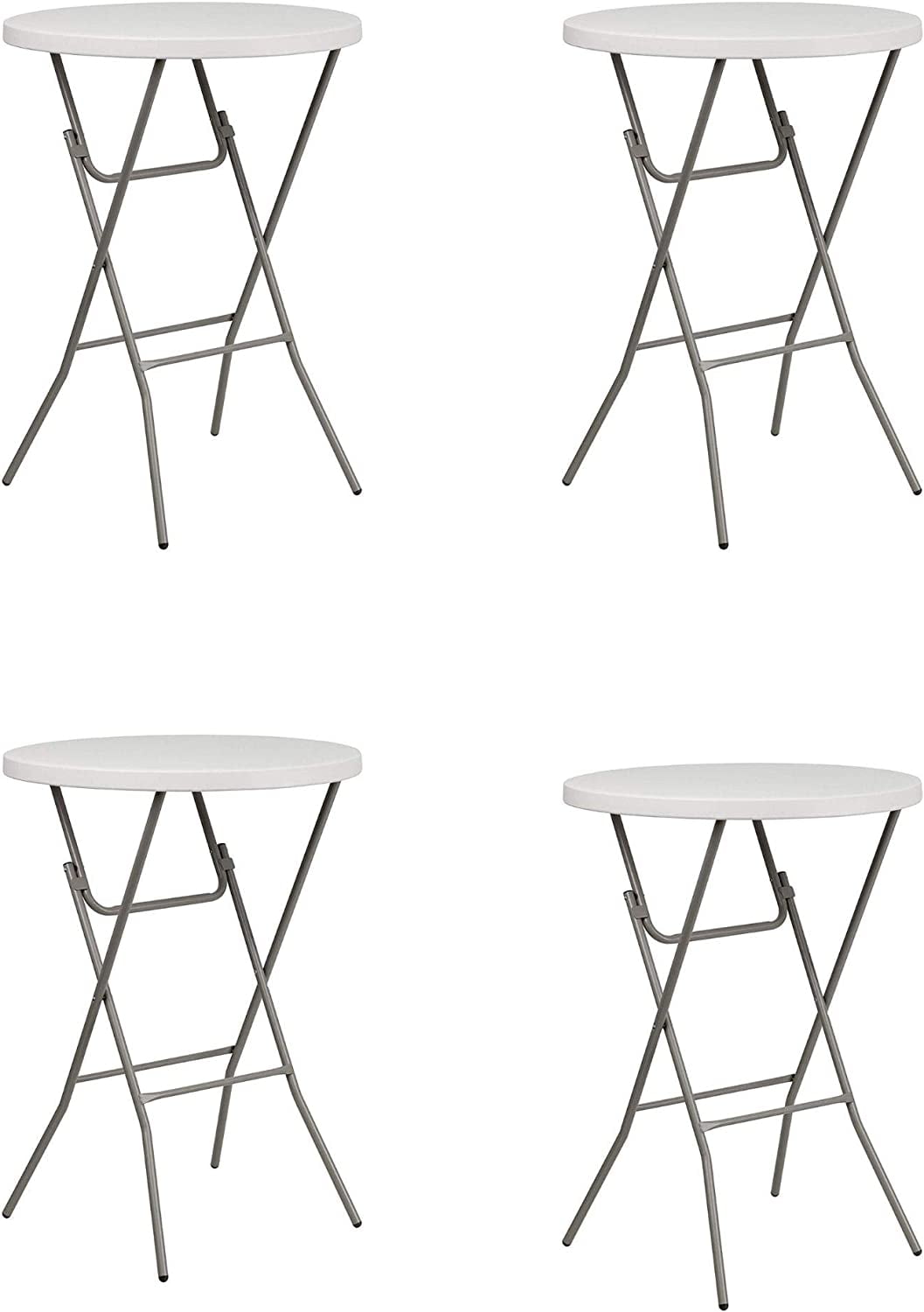 (4 PACK) 32'' Round Granite White Plastic Bar Height Folding Table