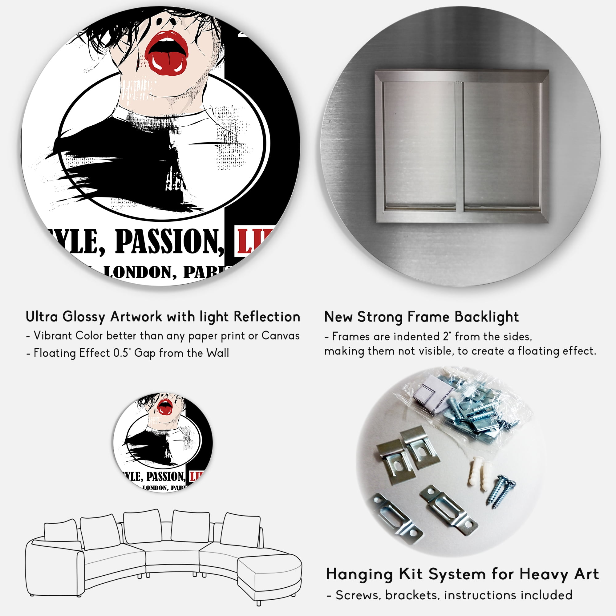 Designart 'Style Passion Life Fashion Woman VIII' Vintage Circle Metal Wall Art 23x23 - Disc of 23