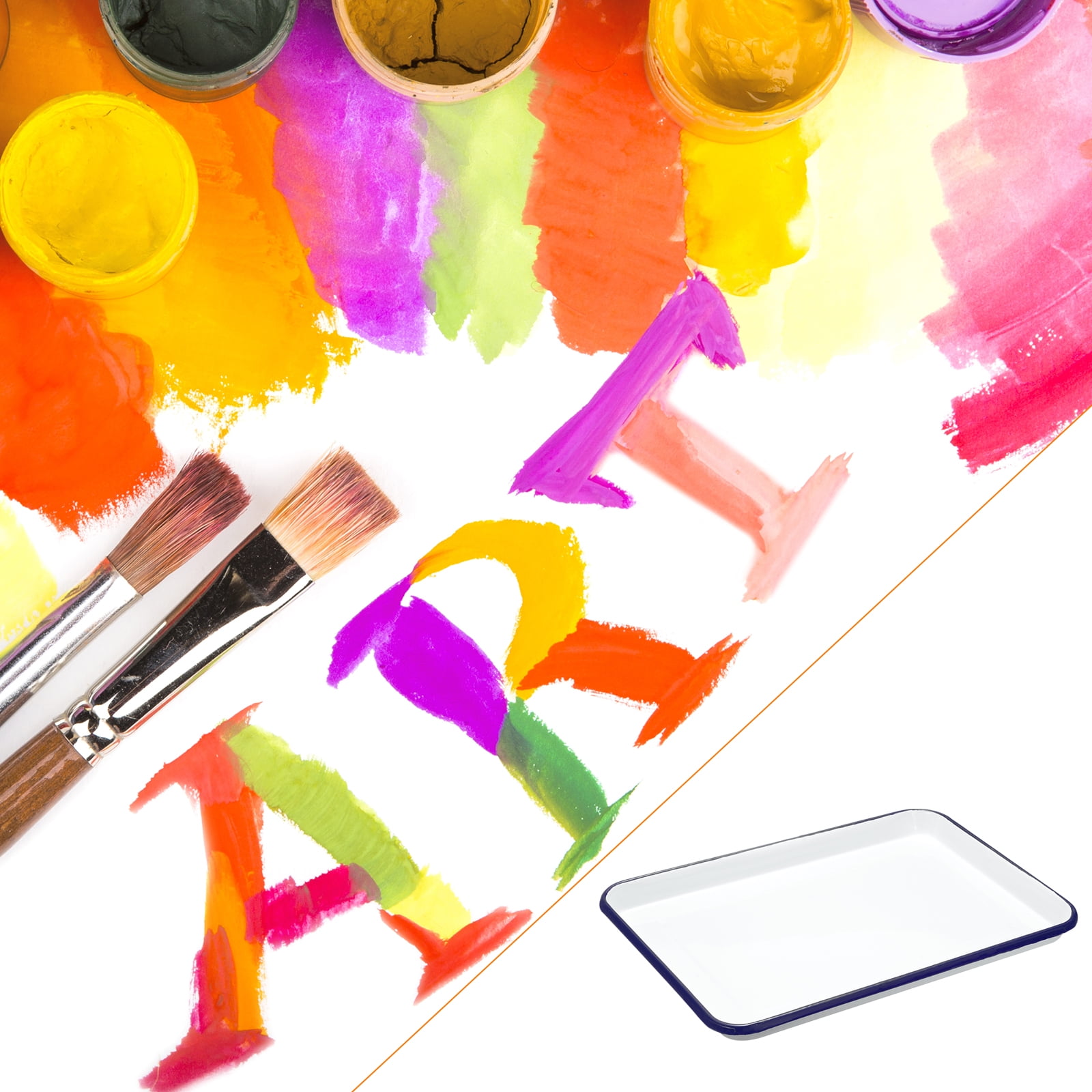 Uxcell Butcher Tray Palette 13.4" x 9.4" Metal Triple Enamel Coated Rectangular Tray Artist Painter Painting Tool for Art Paint Acrylic Watercolor Mixing