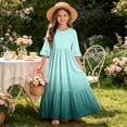 thumbnail image 7 of Girls Boho Tiered Maxi Dress with Pockets Ombre Summer Casual 3/4 Sleeve Mint Green,Size 9-10 T, 7 of 7