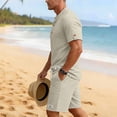 thumbnail image 5 of Summer Matching Set for Men Henley Neck Short Sleeve Shirts Shorts 2 Piece Casual Set Solid Color Relaxed Tracksuits XL, 5 of 9