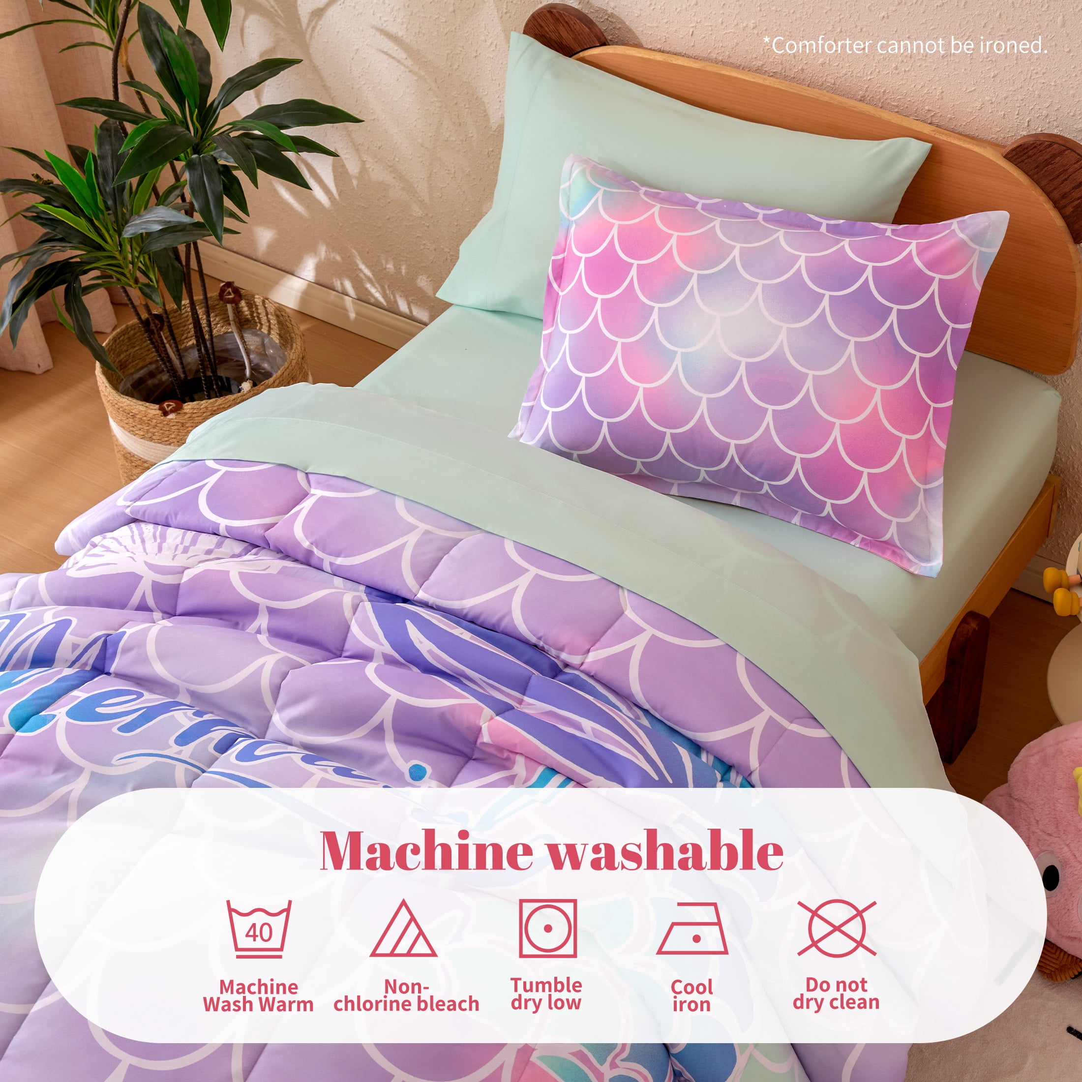Sonive Full/Queen Kids Comforter Set, 7 Pieces Super Soft and Fluffy Bedding Set, Mermaid