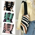 thumbnail image 4 of Xfvqtps Tote Bag for Womens Knitting Color Blocked Stripes Colorful Fashion Versatile Leisure Casual Handbag Shoulder Bag Black, 4 of 5