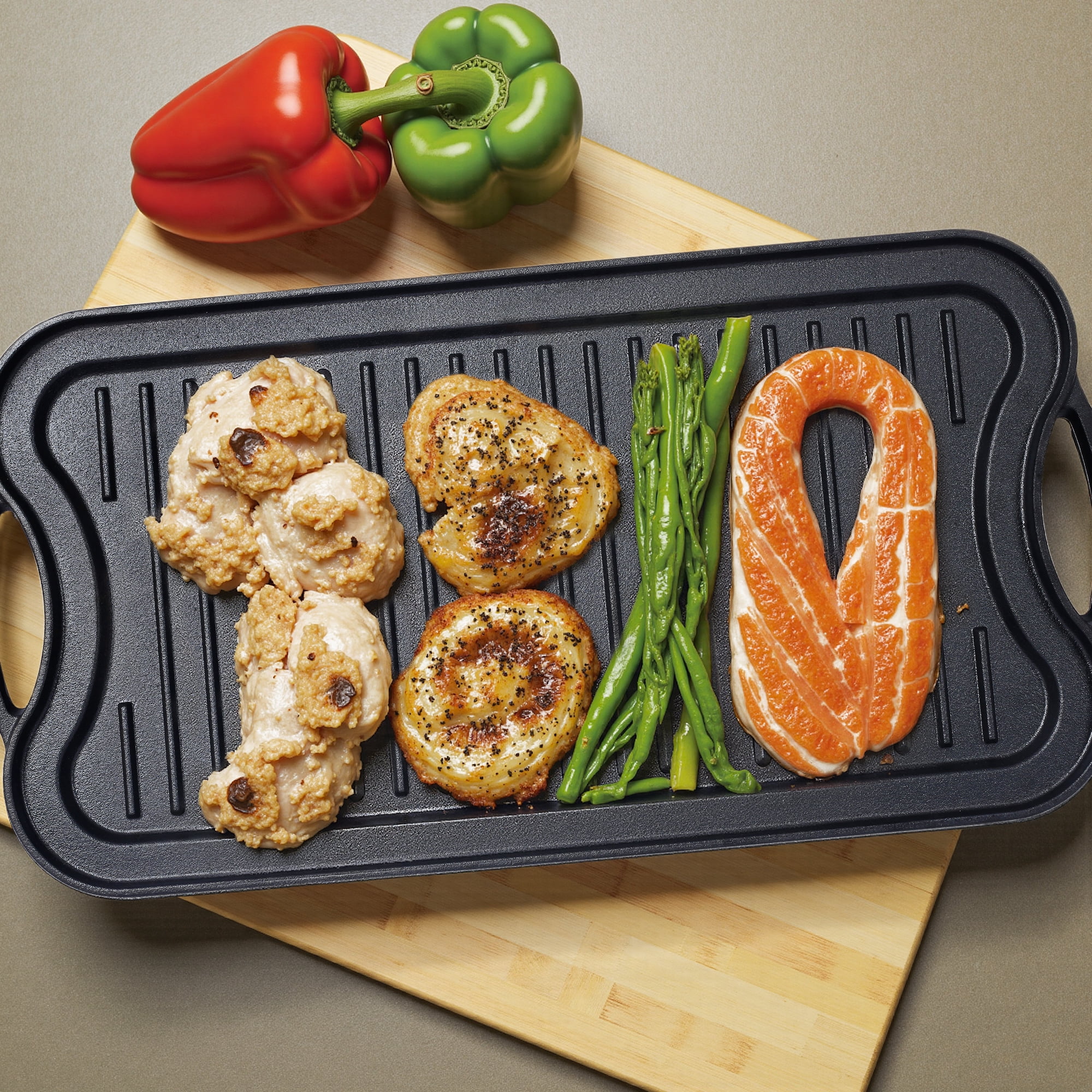 Seasoned Cast Iron Reversible Rectangular Grill/Griddle, Black,20 inch x 10inch