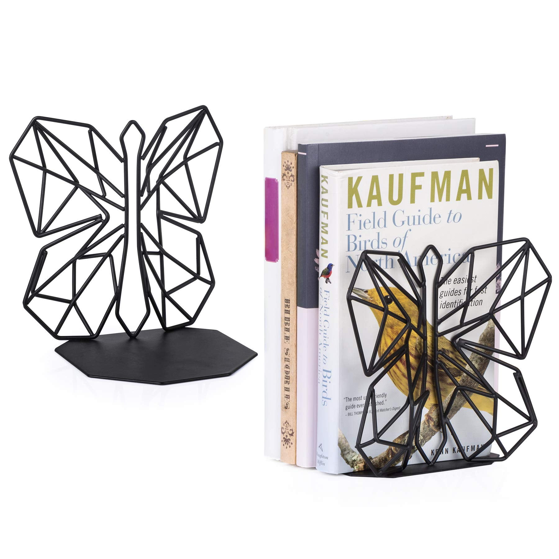 Decorative Metal Butterfly Bookends for Shelves Black 1 Pair