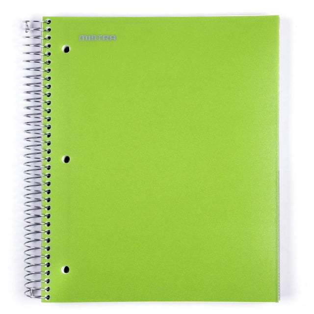 Mintra Office Durable Spiral Notebooks, 5 Subject, (Green, Wide Ruled 1pk), 200 Sheets,Poly Pockets, Moisture Resistant Cover, School, Office, Business, Professional