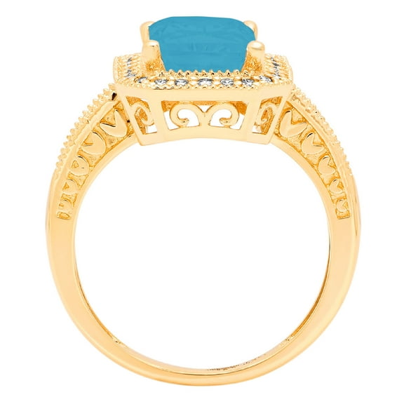 2.78 ct Emerald Cut Simulated Turquoise Halo Engagement Ring for Women in 18K Yellow Gold