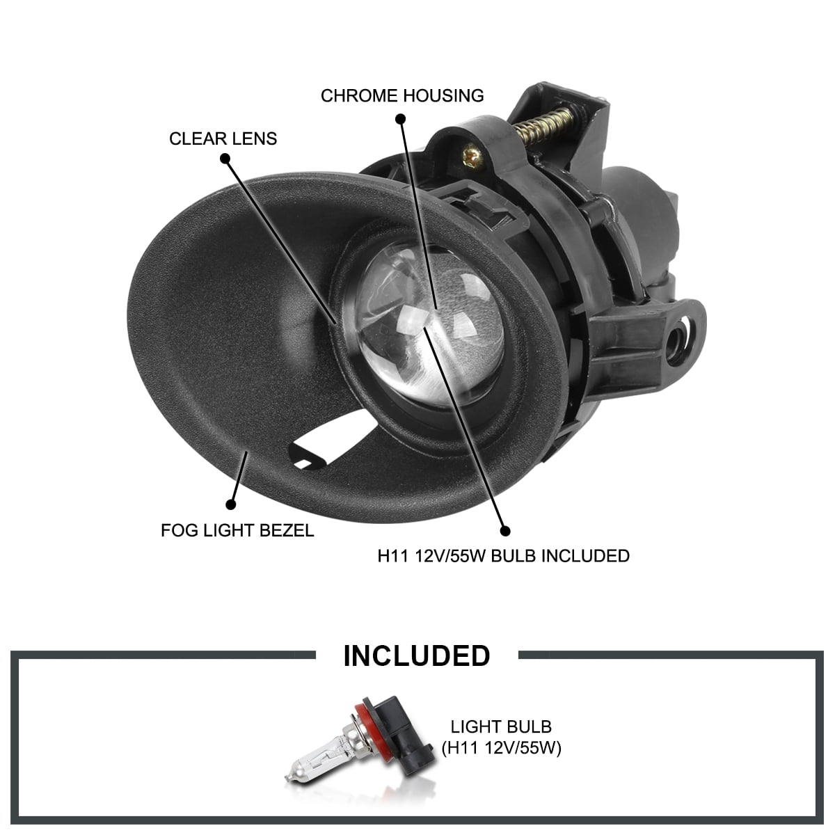 Spec-D Tuning Chrome Fog Lights + H11 Bulbs Compatible with 2014-2015 Chevy Camaro 3.6L V6, L+R Pair Assembly