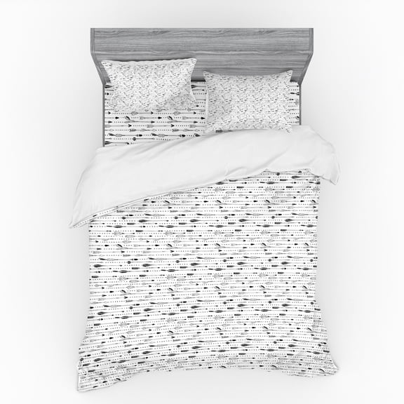 Ambesonne Tribal Bedding Set 4 Pcs, Monotone Prehistoric Tools, Queen, Charcoal Grey White
