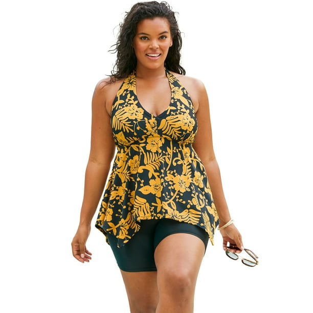 Swimsuits For All Women's Plus Size Flared Tankini Top With Bust