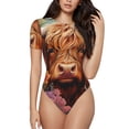 thumbnail image 1 of Balery Countryside Colorful Floral Cow Body de cuello redondo de manga corta para mujer Tops de manga corta Tops básicos-Small, 1 of 7