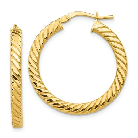 Primal Gold 14 Karat Yellow Gold Twisted 3mm Square Tube Hoop Earrings