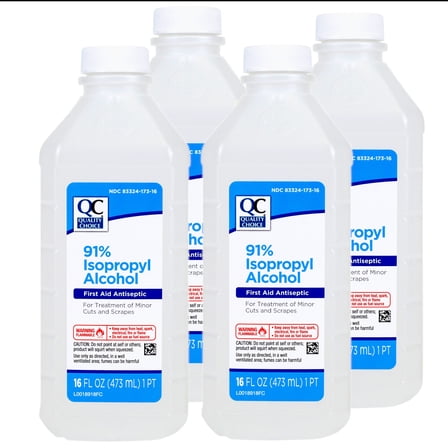 Quality Choice 91% Isopropyl Alcohol First Aid Antiseptic for Treatment of Minor Cuts and Scrapes, 16 FL OZ - 4 Pack
