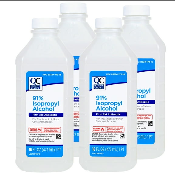 Quality Choice 91% Isopropyl Alcohol First Aid Antiseptic for Treatment of Minor Cuts and Scrapes, 16 FL OZ - 4 Pack