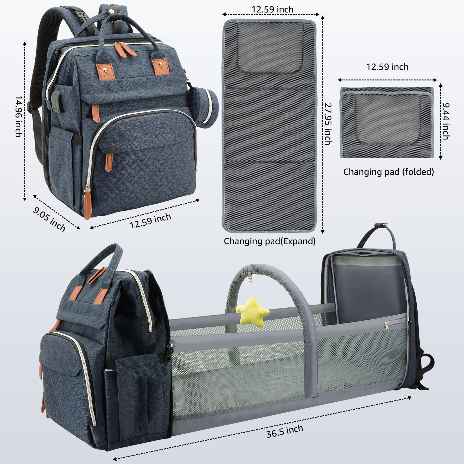 DERSTUEWE Diaper Bag Backpack with Changing Station, Multifunctional Waterproof Portable Baby Bag for Travel– Large Capacity, Blue
