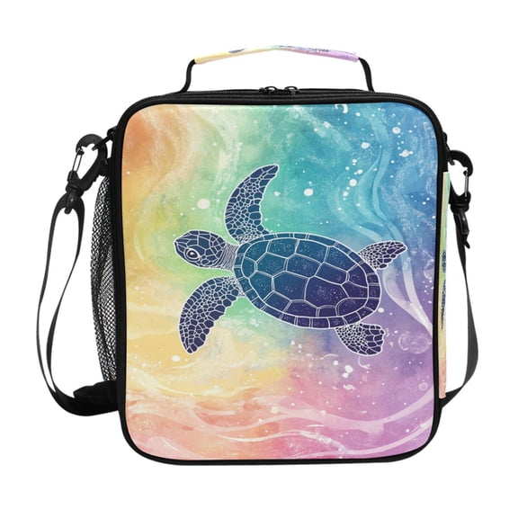 Turtle in Rainbow Ocean Insulated Lunch Bag Reusable Lunch Box Lunch Container with Straps