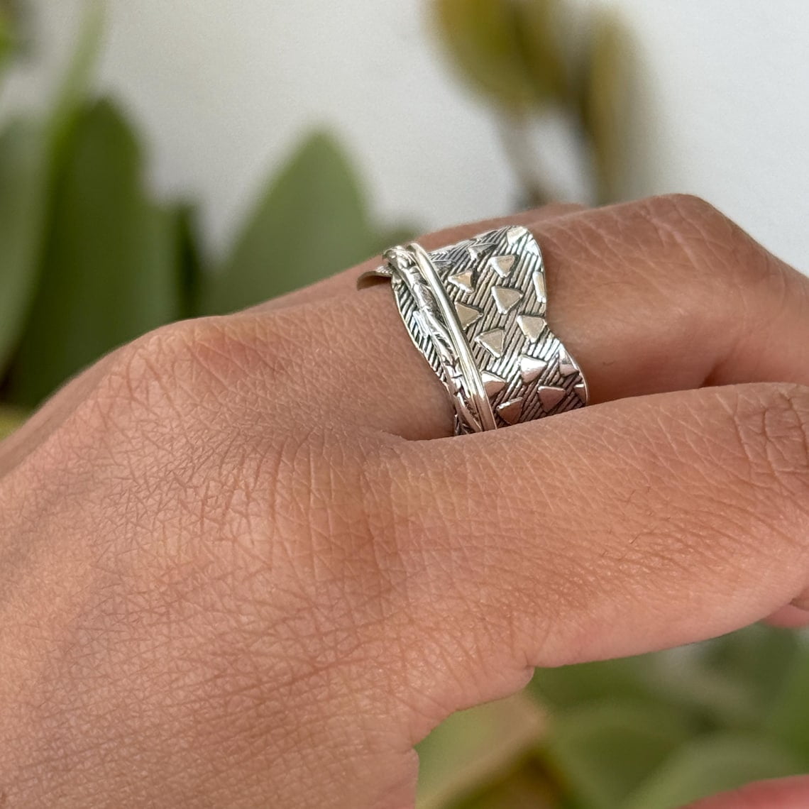 SS DESIGNS Fidget Spinner Ring Handmade 925 Sterling Silver Boho Style Anxiety Relief Band for Women, Stress Relief Jewelry, Meditation Spinner Band