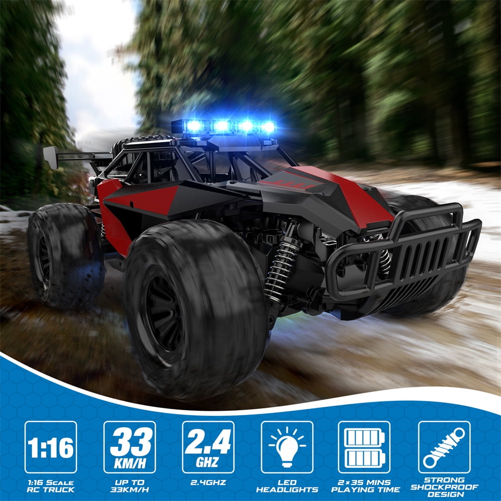 Growsly 33KM/H RC Cars Toys, 1:12 RC Monster Trucks Offroad Hobby RC Truck Toys with LED Headlight and Rechargeable Battery Gift for Adults Boys 5-12 Kids, Red