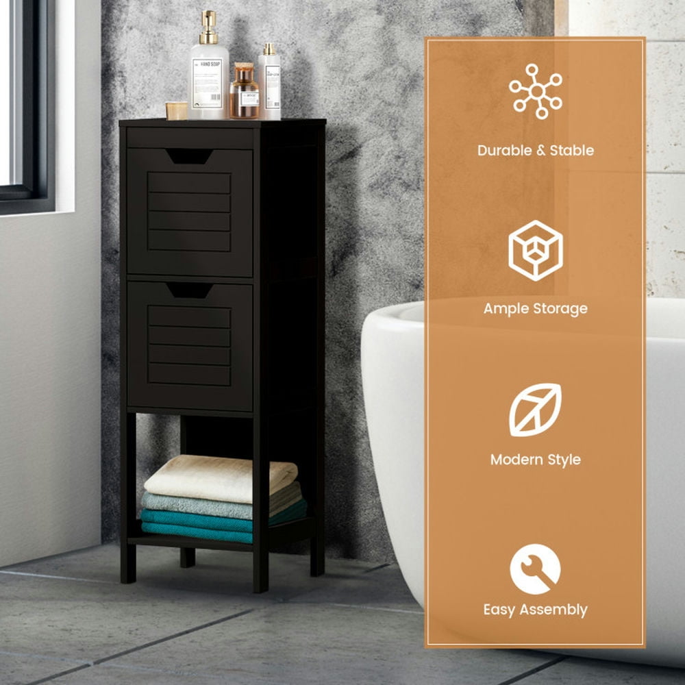 Finihen Storage Cabinet, Floor Cabinet, Bathroom Wooden Floor Cabinet Multifunction Storage Rack Stand Organizer, for Bathroom, Living Room, Bedroom, Kitchen, Black