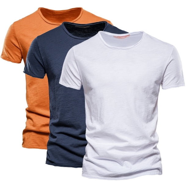 Camiseta de Color Sólido para Hombres, Cuello Redondo de Manga Corta de Verano para Gimnasio Y Desgaste Casual, Camiseta Atlética Transpirable Ligera