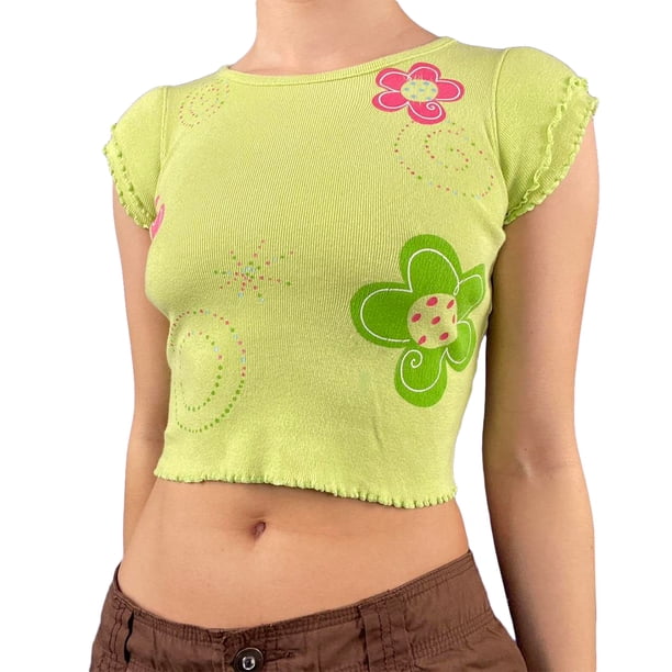 Chaqueta Camiseta de manga corta de verano 2023, top corto con estampado de estrellas, tops bonitos para niñas, ropa de calle 2000 Cgtredaw Para estrenar