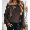 thumbnail image 6 of Female Bows Sweater Off the Shoulder Pullover Sweaters Oversized Long Sleeve V Neck Knit Tops Brown S, 6 of 10