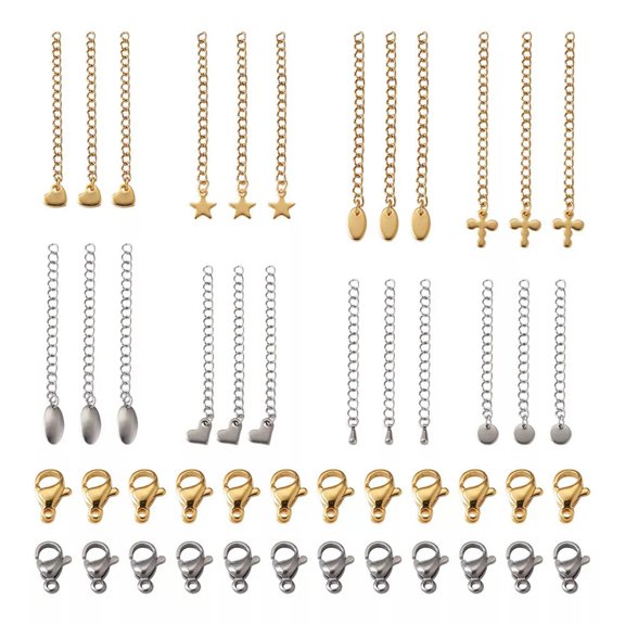 GKNET 40Pcs Stainless Steel Necklace Extender Chains Mixed Style with Lobster Clasps