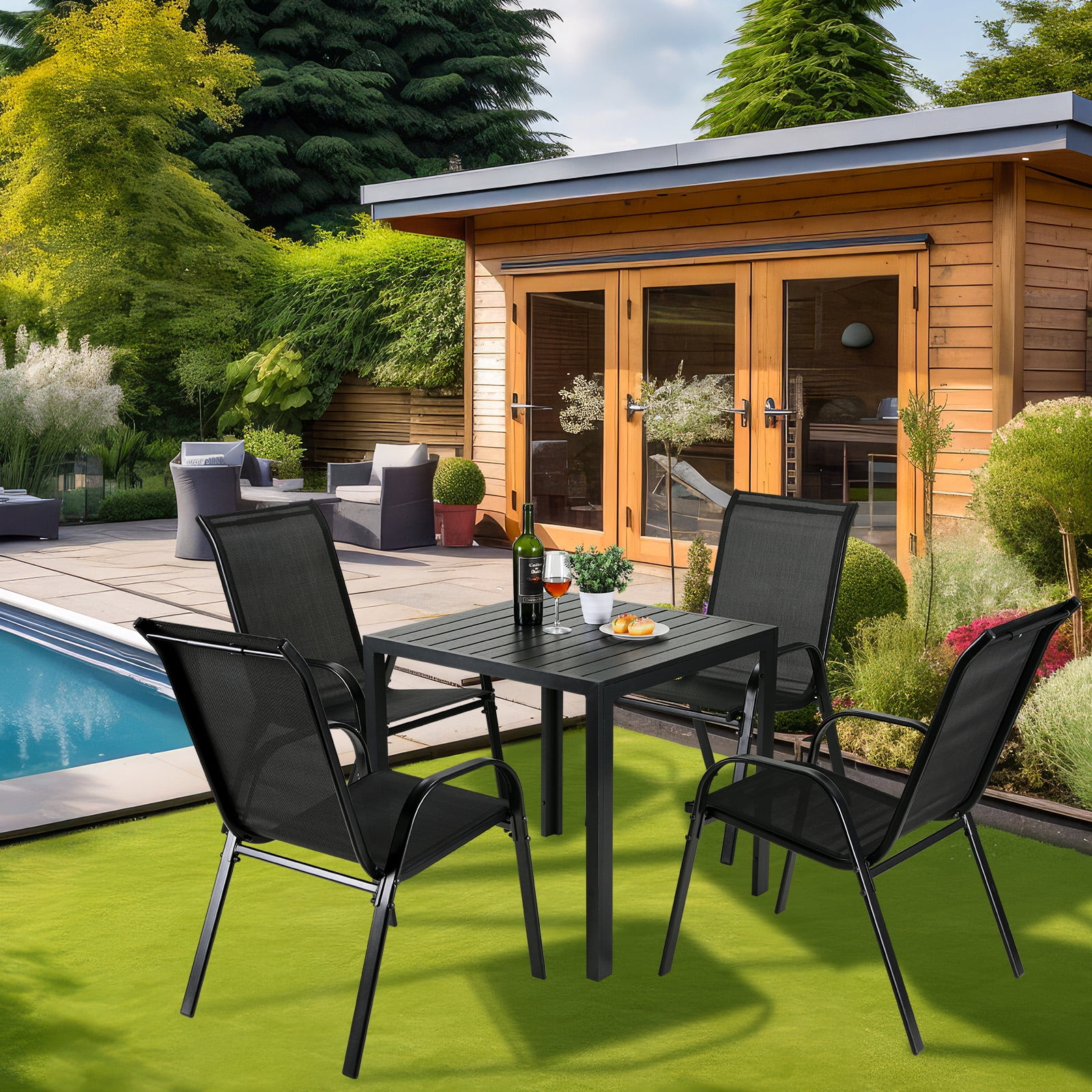 Pirecart Outdoor Patio Dining Chairs Set of 4, All Weather Outdoor Stacking Chairs for Backyard, Deck, Poolside