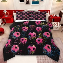 Feelyou Pink Splash Football Twin Comforter Sets, Cartoon Soccer Bedding Set, 2pcs