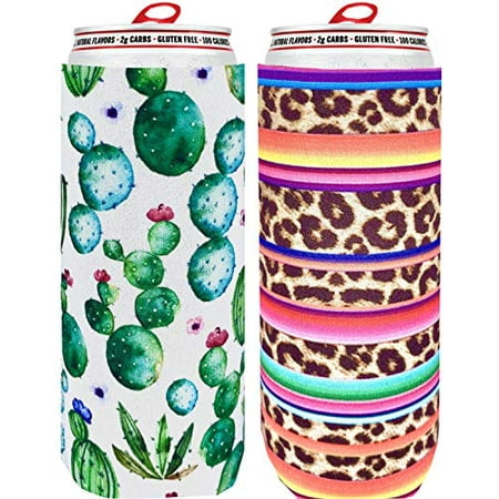 

Skinny Can Cooler [ 2 Pack ] Slim Can Cooler for Slim Beer & Hard Seltzer Skinny Beer Cans Coolie Skinny Insulators Can Cooler Sleeve Cactus