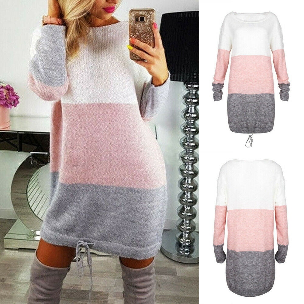 Weant Womens Jumper Dresses Long Sleeve Turtleneck Casual Loose Solid Color Knit Sweater Dress with Pockets for Ladies Teen Girls Tunic Pullover Sweatshir Dress Beach Sundress Evening Party Dress
