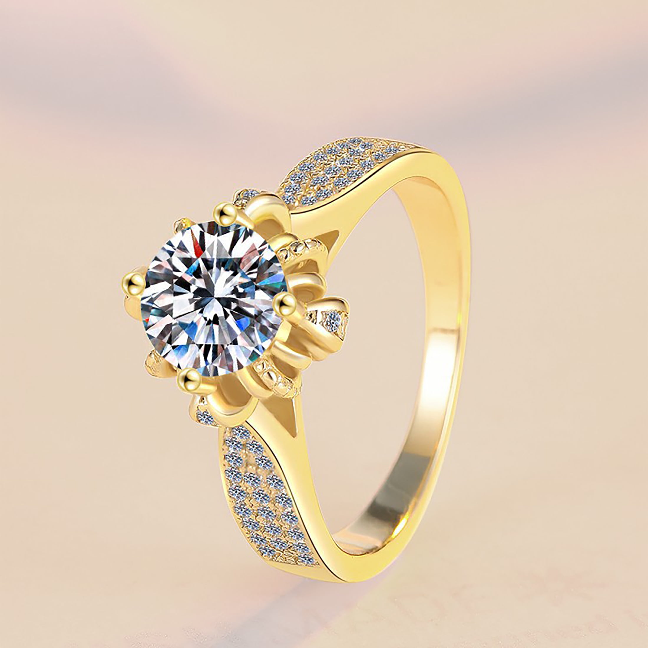 1.0ct Moissanite Diamond Petal Engagement Ring for Women D Colour Sparkling Halo Lover Genuine Moissanite Wedding Promise Four-claw Flower Shape Group Diamond Bridal Jewelry