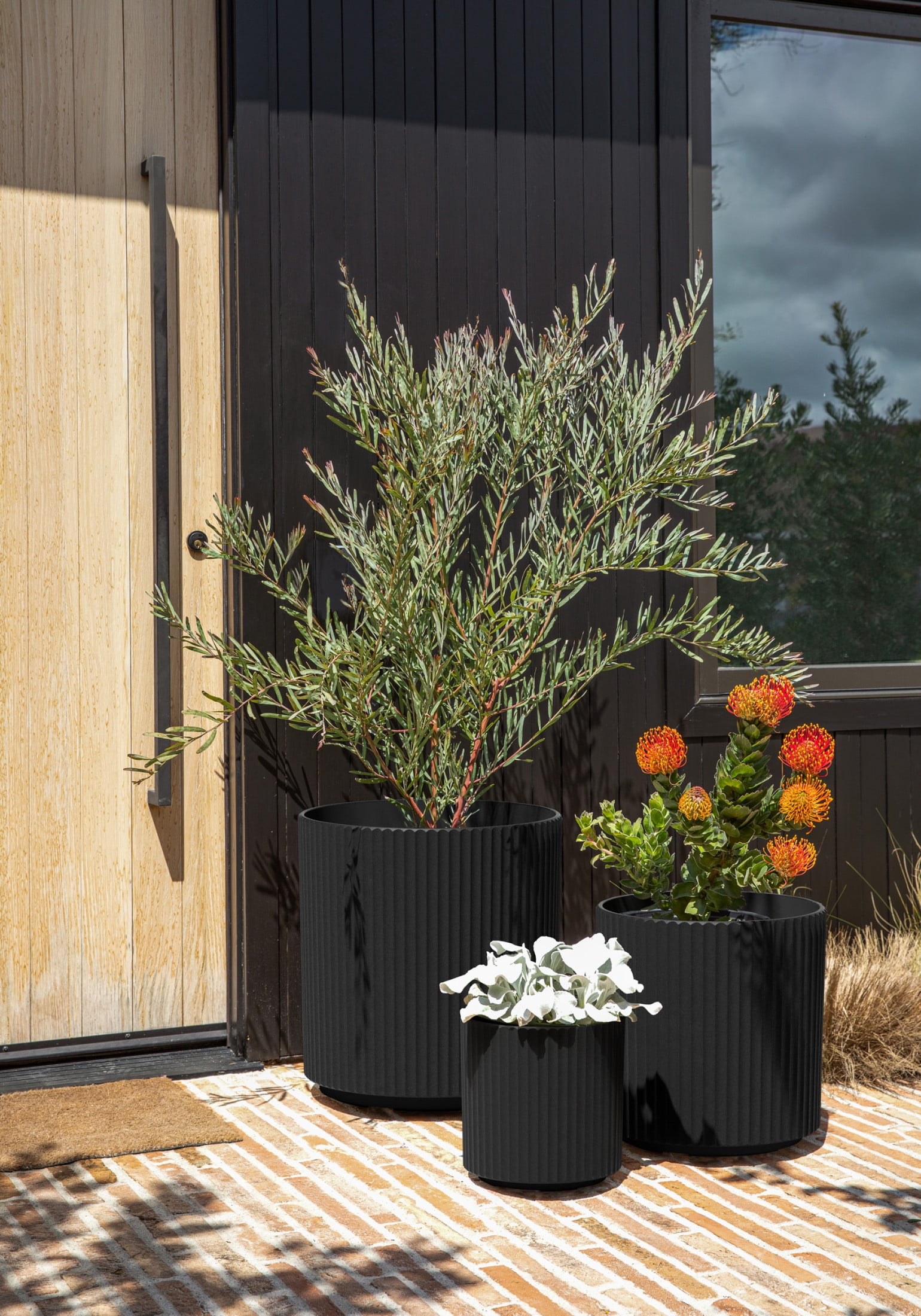 Veradek Demi Series Bundle - Three Piece Set of Plastic-Stone Planters - Black