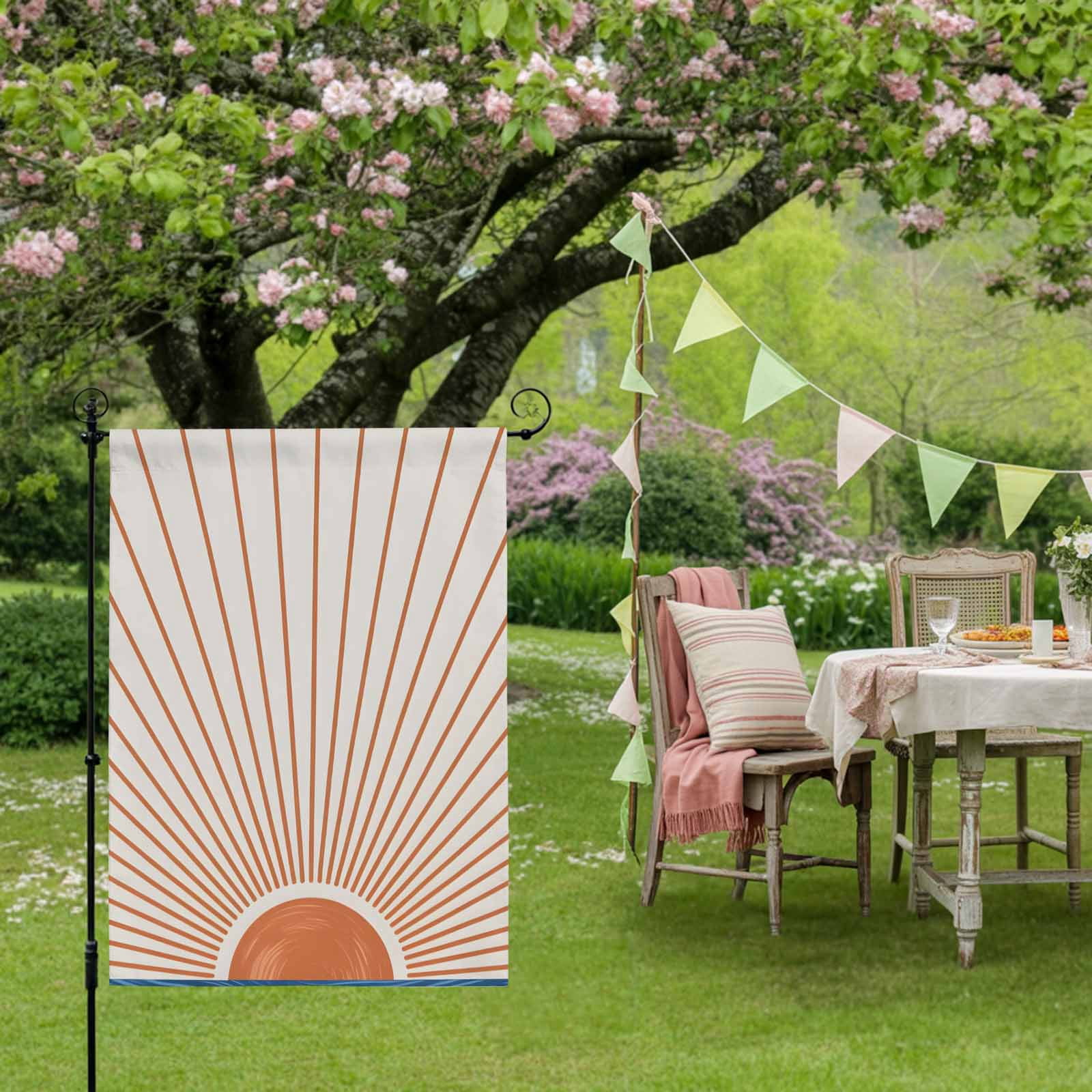 Orange Sunshine House Flag 28 x 40 Inches, Modern Abstract Simple Lines Sunshine Watercolor Sun Beige Weather Proof Outdoor Patio Flags Double Sided Small House Decoration for Yard Lawn Outside Home