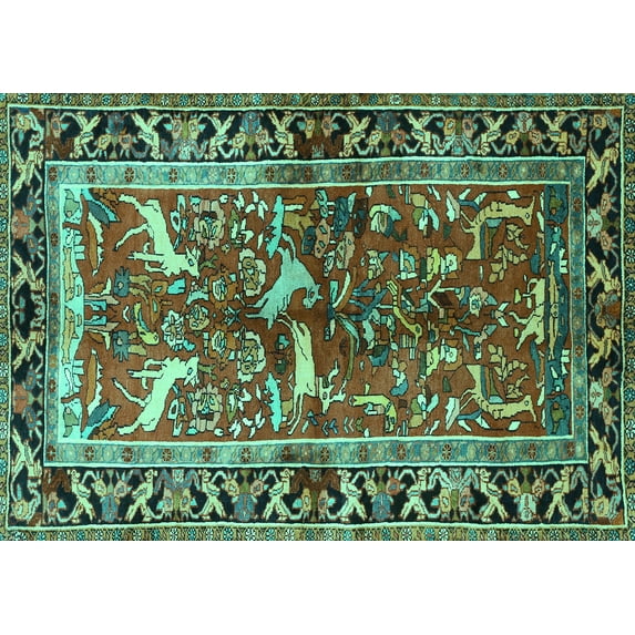 Ahgly Company Indoor Rectangle Animal Turquoise Blue Traditional Area Rugs, 8' x 10'
