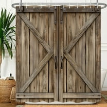 Wooden Barn Door Shower Curtain, Rustic Wooden Garage Door Shower Curtain Vintage Wood Farmhouse Shower Curtain, Country Barn Door Shower Curtain with Hooks, 72X72 Inch, Brown