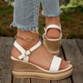 thumbnail image 4 of Dakaela Espadrille Wedge Sandals for Women Braided One Band Open Toe Summer Dressy Platform Sandal with Ankle Strap 2.95 Inch White Size 6.5, 4 of 9