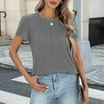 thumbnail image 5 of JURANMO on Sale Clearance Womens Casual Dressy Shirts Summer Petal Short Sleeve Tees Shirts Solid Color Round Neck Blouse Fashion Pleated Tunics Vacation Tops Gray M, 5 of 9
