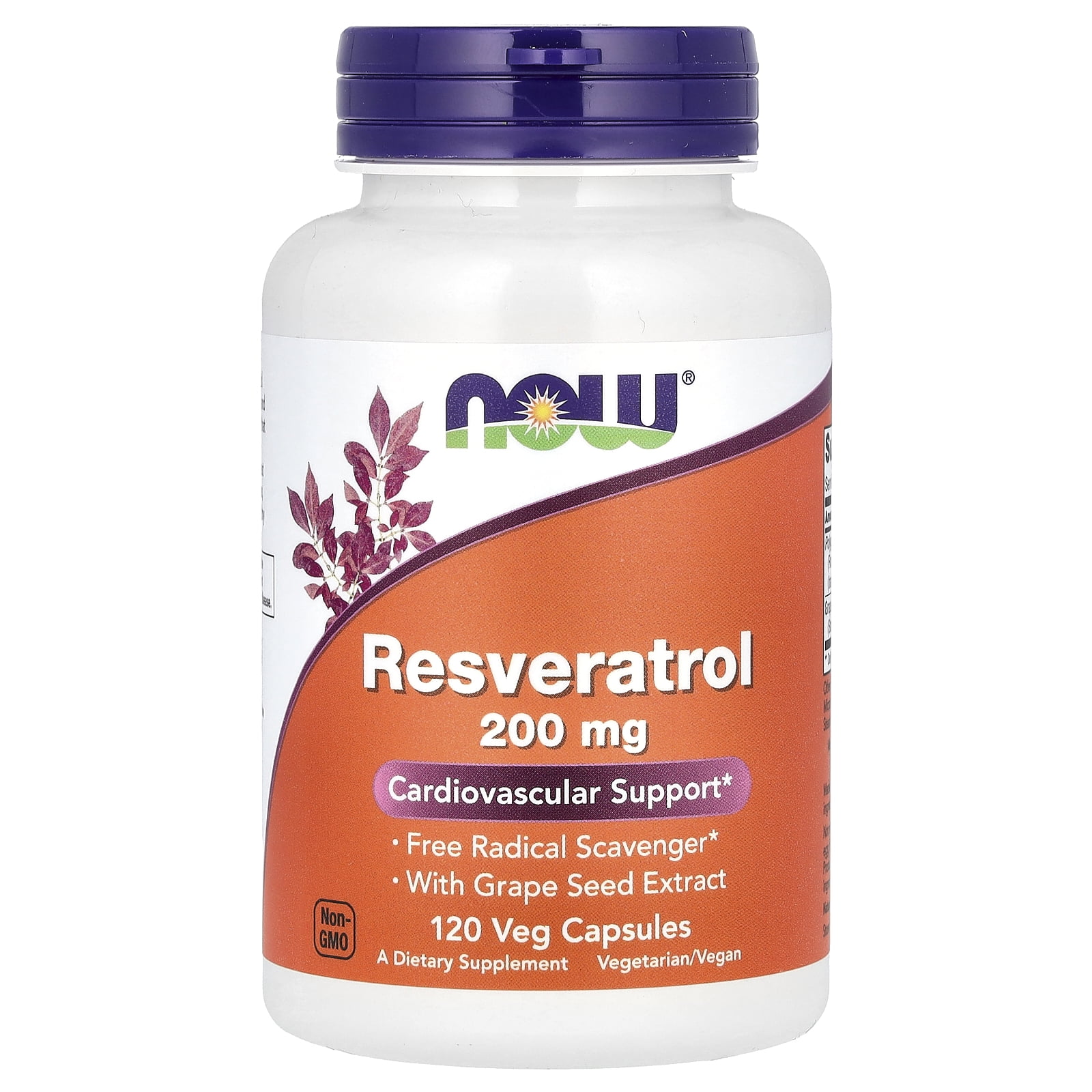 NOW Supplements, Natural Resveratrol 200 mg with Red Wine Extract, 120 Veg Capsules