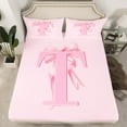 thumbnail image 2 of jejeloiu Girl Personalized Gifts Full Size Sheets,Pink Letter T Bed Sheets,Cartoon Cute Bowknot Sheet Sets For Princess,Lightweight Room Decoration,4 Pieces, 2 of 7