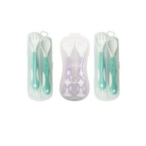 BrushinBella Baby Weaning Spoon Set (3 Pack) – Self-Feeding Silicone Spoons with Canvas Bag, Purple & Tiffany Blue