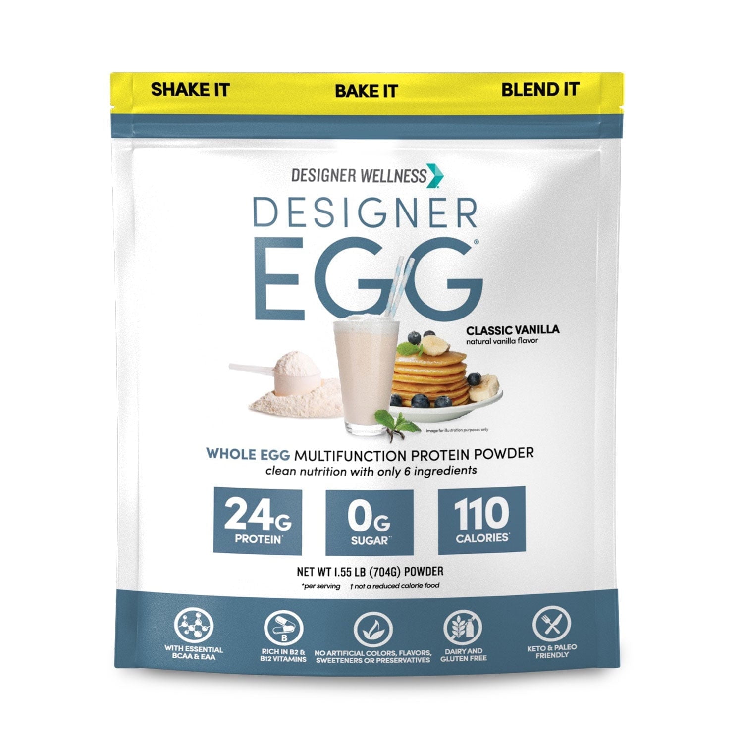 Designer Wellness , Designer Egg, Natural Egg Yolk & White Protein Powder, 24g Protein, Keto and Paleo Friendly, Less Fat and Cholesterol, Vanilla,1.55lb
